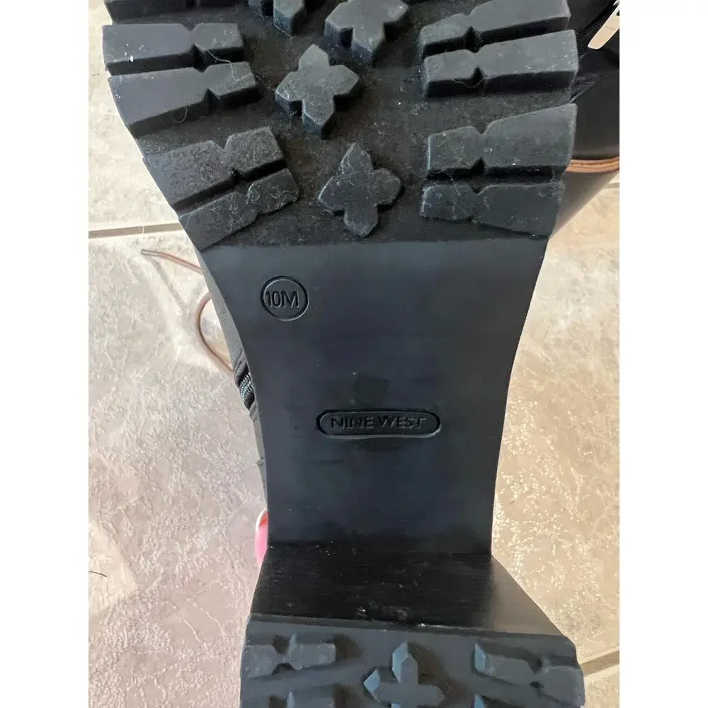 Nine West Penni Fur Booties/Lace Up Sherpa Combat Heeled Lined Women's Size 10M - Picture 5 of 5